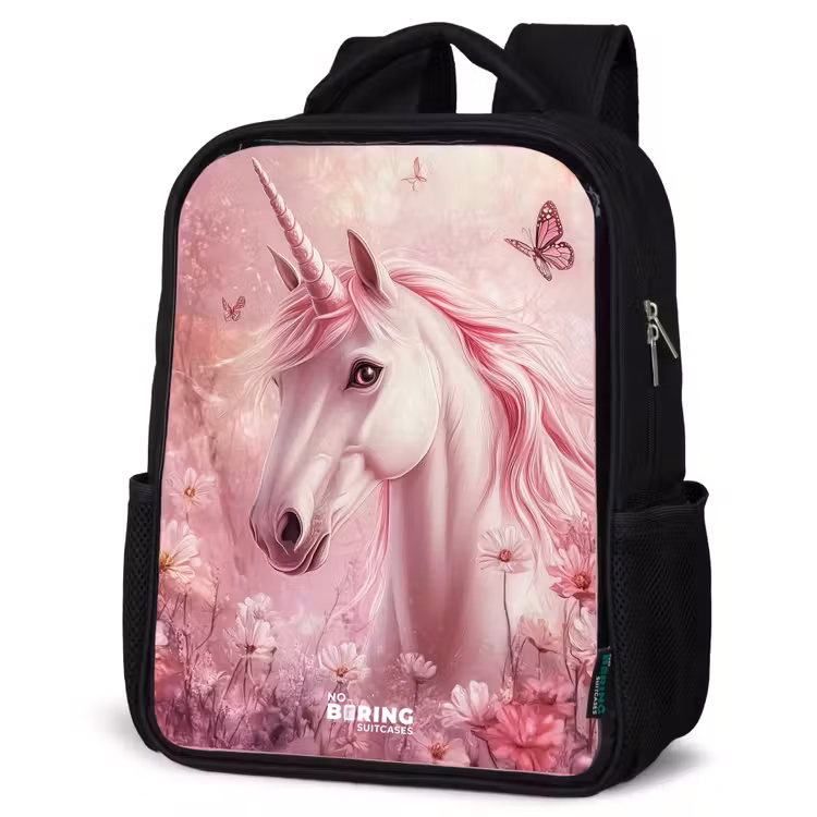 Kids backpack - Black - Unicorn - Pink - Butterflies - Flowers — 6
