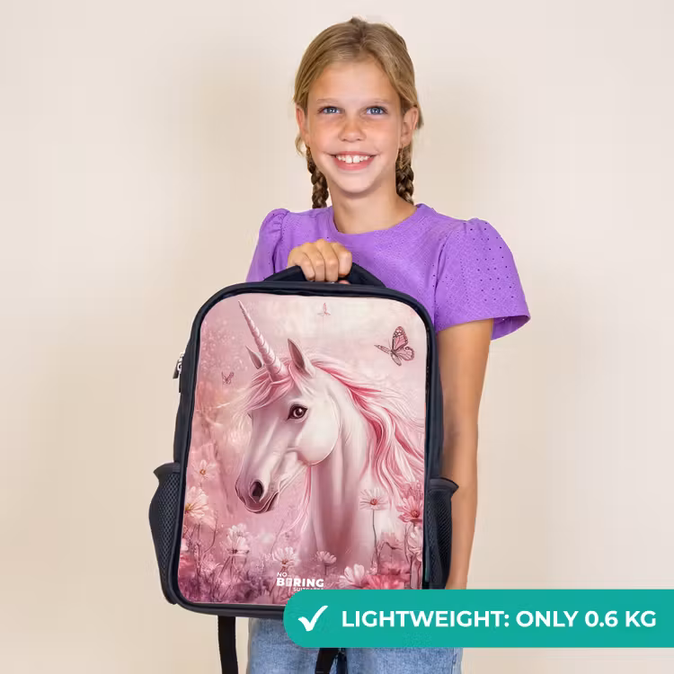 Kids backpack - Black - Unicorn - Pink - Butterflies - Flowers — 9