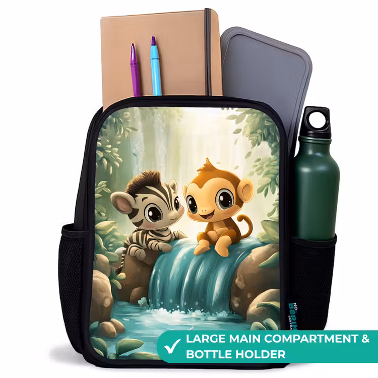 Kids backpack - Black - Zebra - Monkey - Waterfall - Rocks — 10