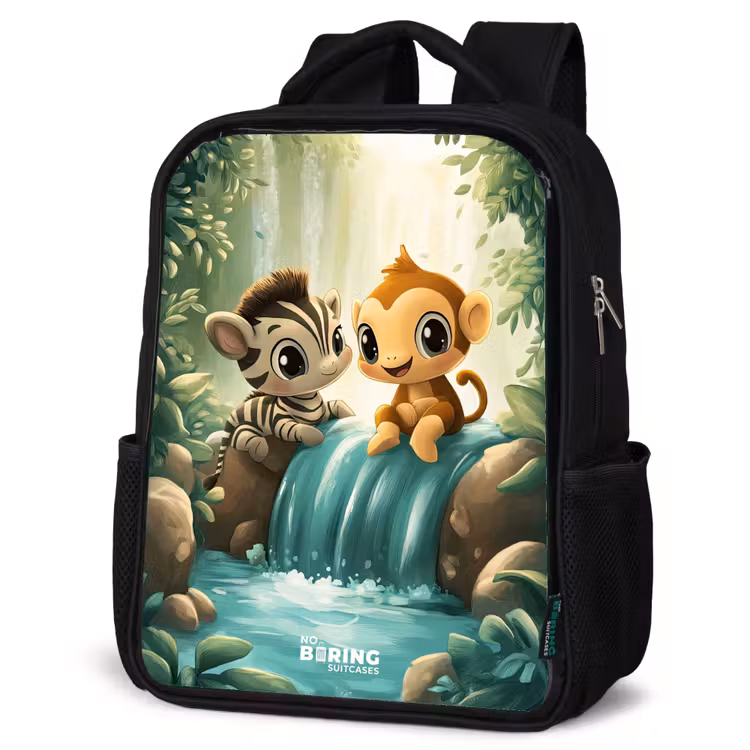Kids backpack - Black - Zebra - Monkey - Waterfall - Rocks — 6