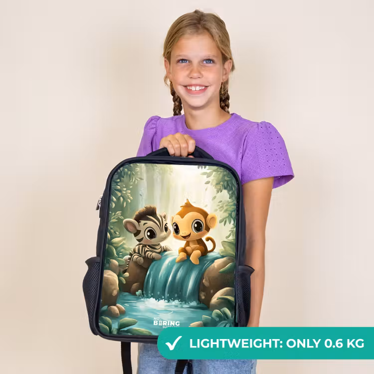 Kids backpack - Black - Zebra - Monkey - Waterfall - Rocks — 9