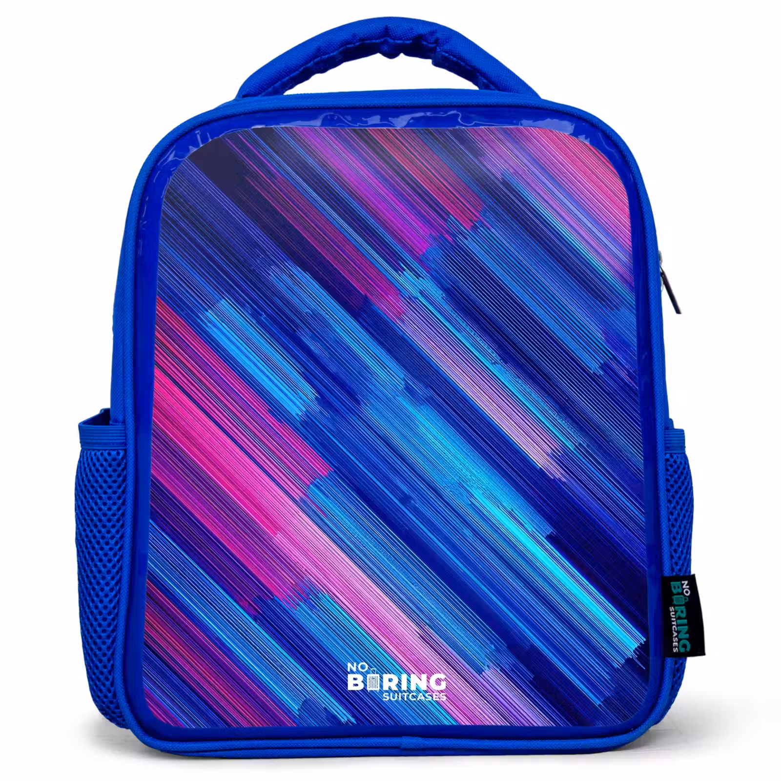 Kids backpack with name - Blue - Neon - Stripes - Abstract - Blue - Pink — 1