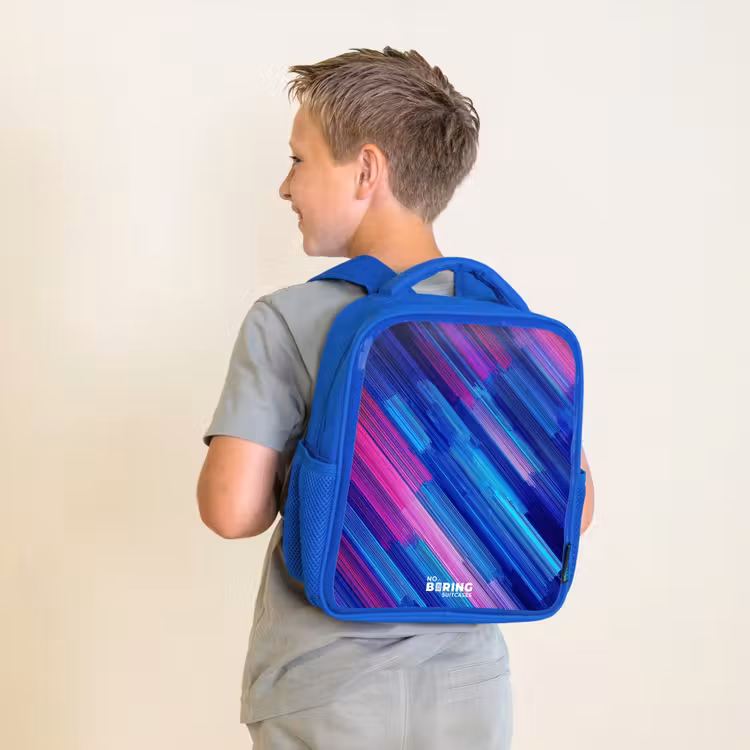 Kids backpack - Blue - Neon - Stripes - Abstract - Blue - Pink — 2