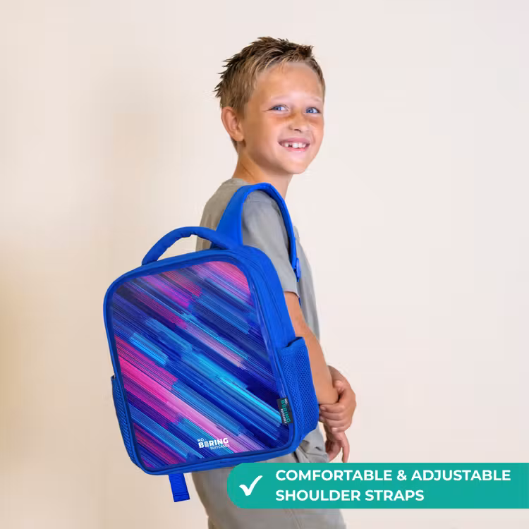 Kids backpack - Blue - Neon - Stripes - Abstract - Blue - Pink — 4