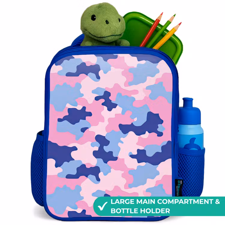 Kids backpack with name - Blue - Camouflage - Pink - Blue — 5