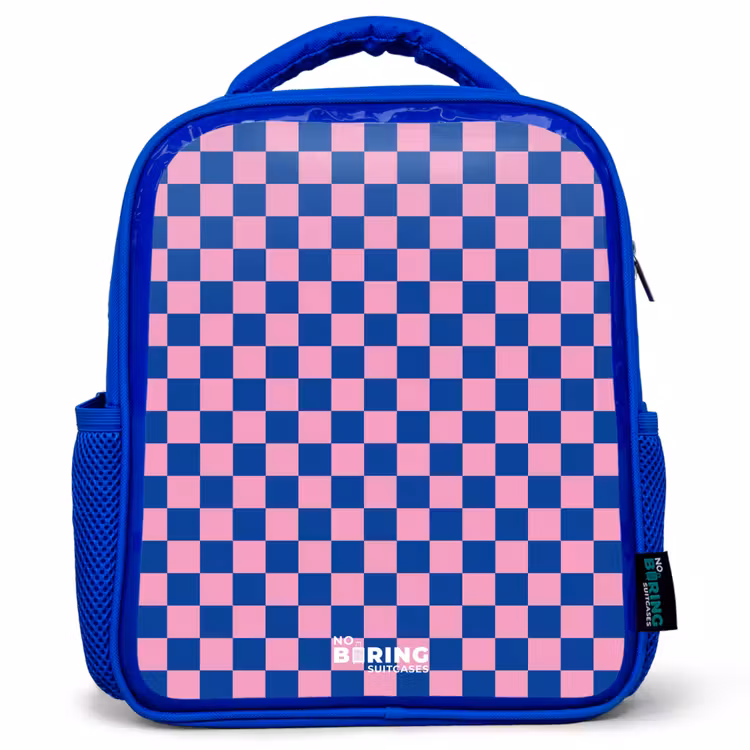 Kids backpack with name - Blue - Cubes - Blue - Pink — 1