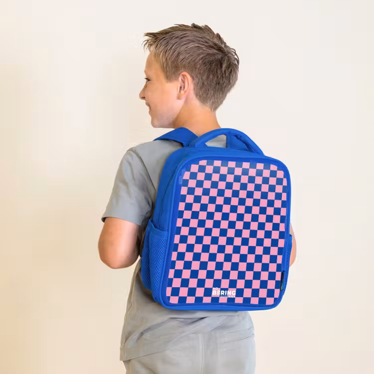 Kids backpack with name - Blue - Cubes - Blue - Pink — 2