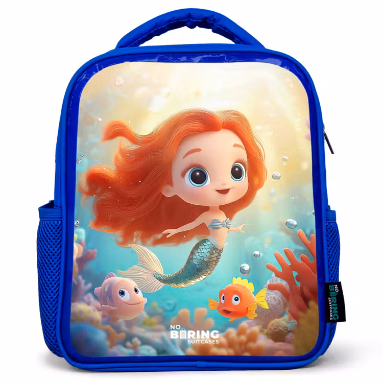Kids backpack with name - Blue - Mermaid - Fish - Coral — 1