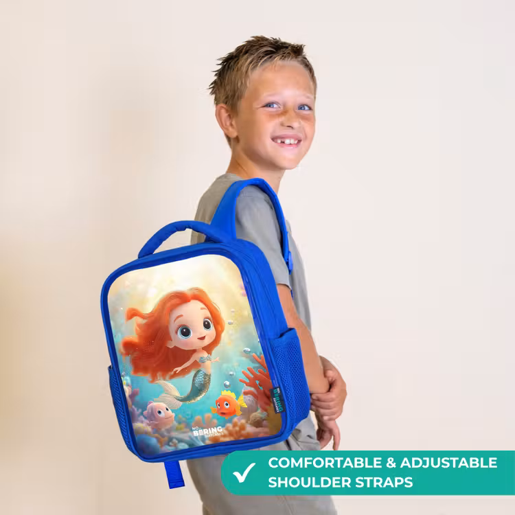 Kids backpack with name - Blue - Mermaid - Fish - Coral — 4