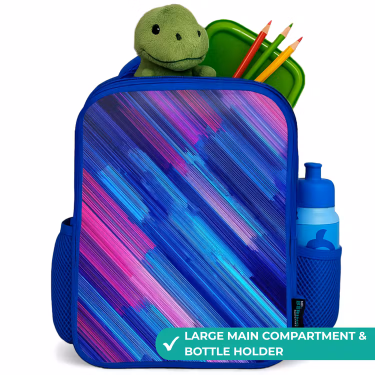 Kids backpack with name - Blue - Neon - Stripes - Abstract - Blue - Pink — 5
