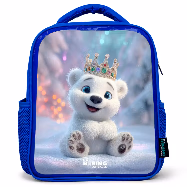 Kids backpack with name - Blue - Polar bear - Crown - Winter — 1