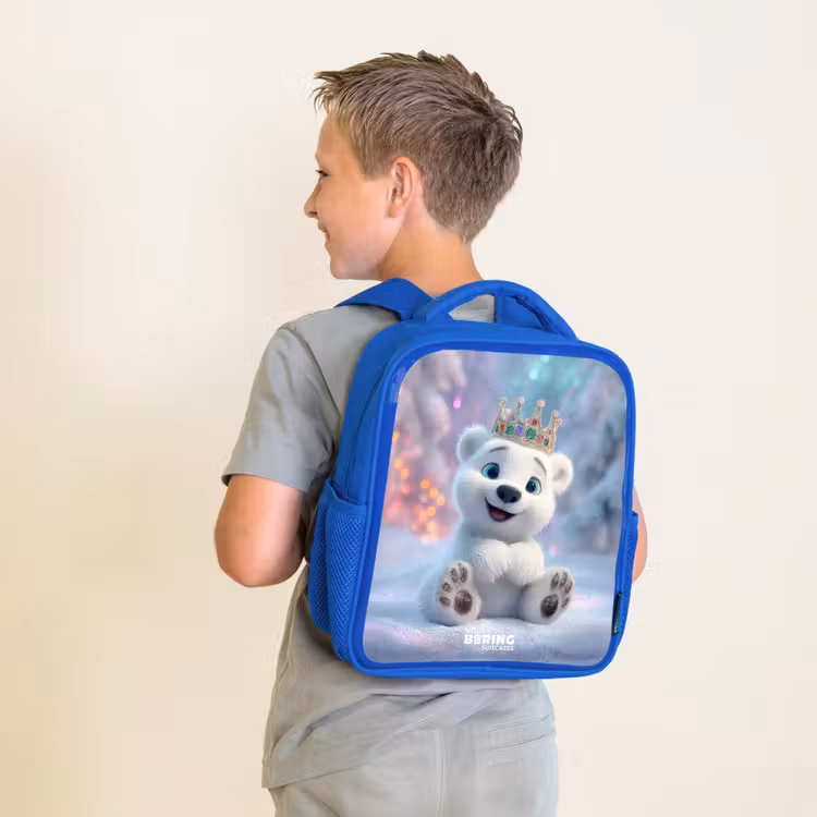 Kids backpack with name - Blue - Polar bear - Crown - Winter — 2