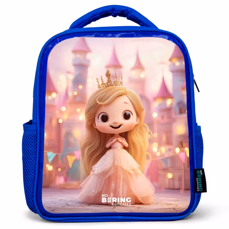 Kids backpack with name - Blue - Princess - Pink - Castle — 1