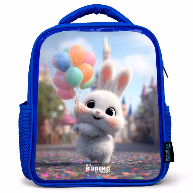 Kids backpack with name - Blue - Rabbit - Balloons — 1
