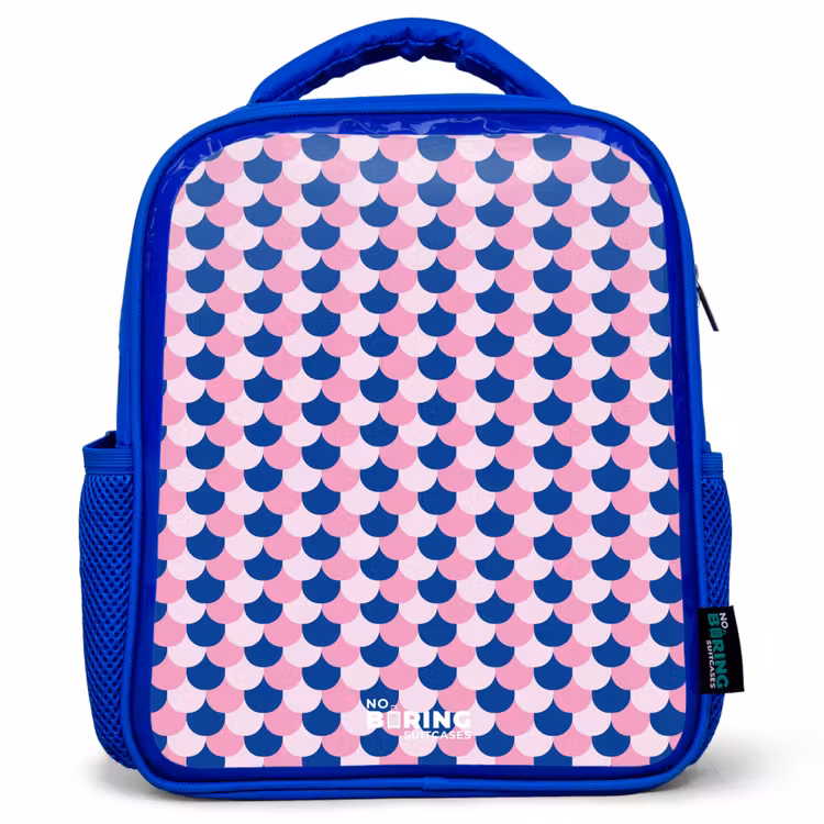 Kids backpack with name - Blue - Scales - Pattern - Blue - Pink — 1
