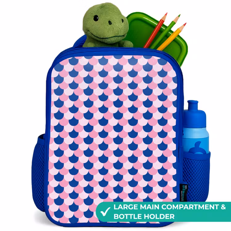 Kids backpack with name - Blue - Scales - Pattern - Blue - Pink — 5