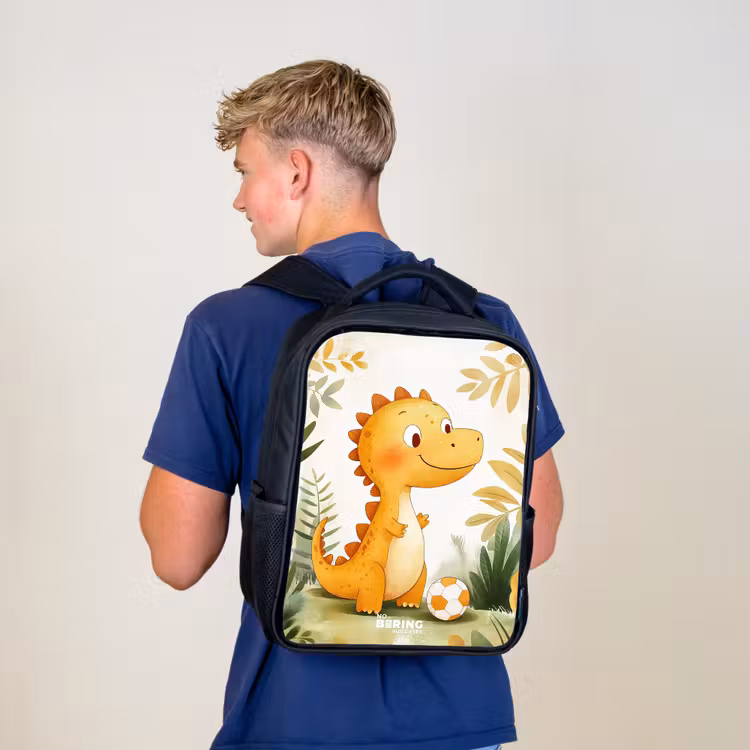 Kids backpack with name - Black - Dino - Football - Orange — 5