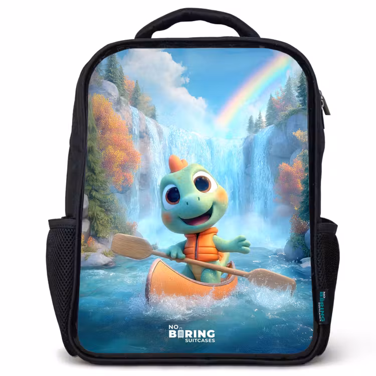 Kids backpack with name - Black - Dino - Nature - Waterfall — 1
