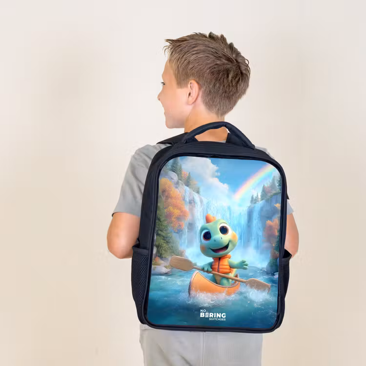 Kids backpack with name - Black - Dino - Nature - Waterfall — 2