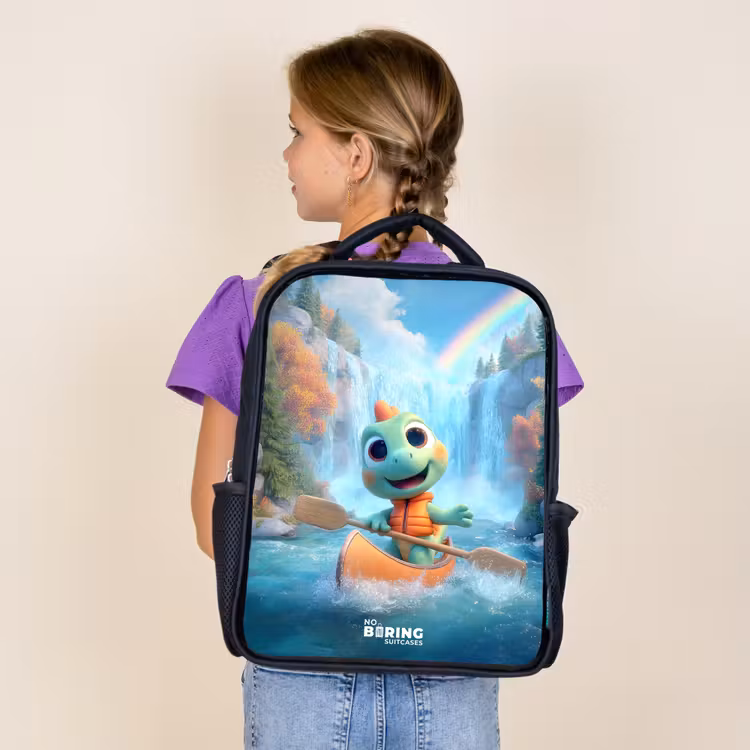 Kids backpack with name - Black - Dino - Nature - Waterfall — 4