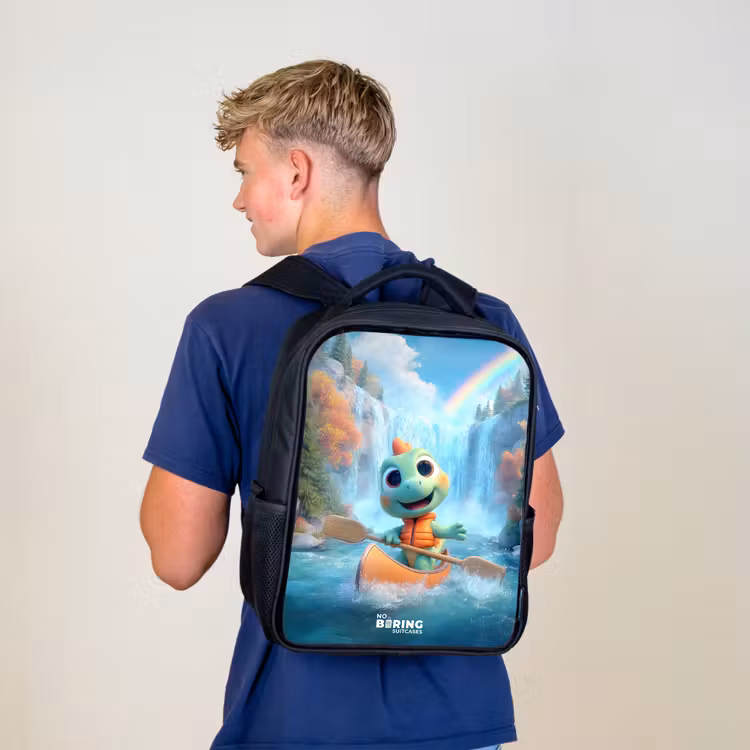 Kids backpack with name - Black - Dino - Nature - Waterfall — 5