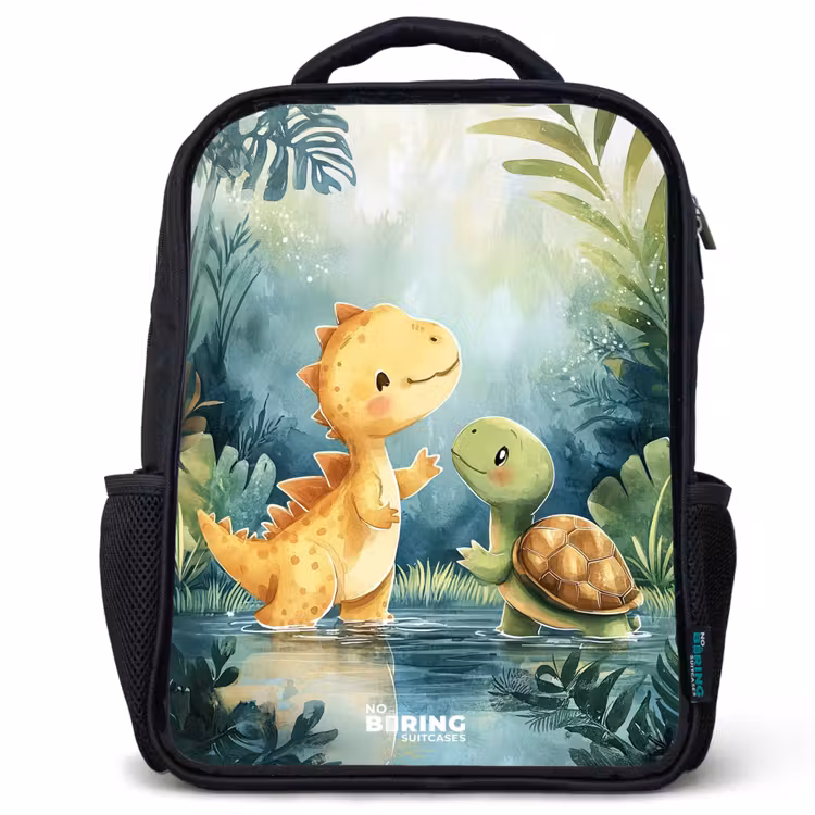 Kids backpack with name - Black - Dino - Turtle - Jungle — 1