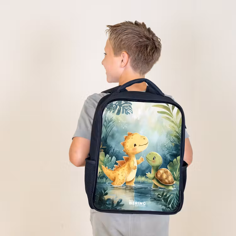 Kids backpack with name - Black - Dino - Turtle - Jungle — 2