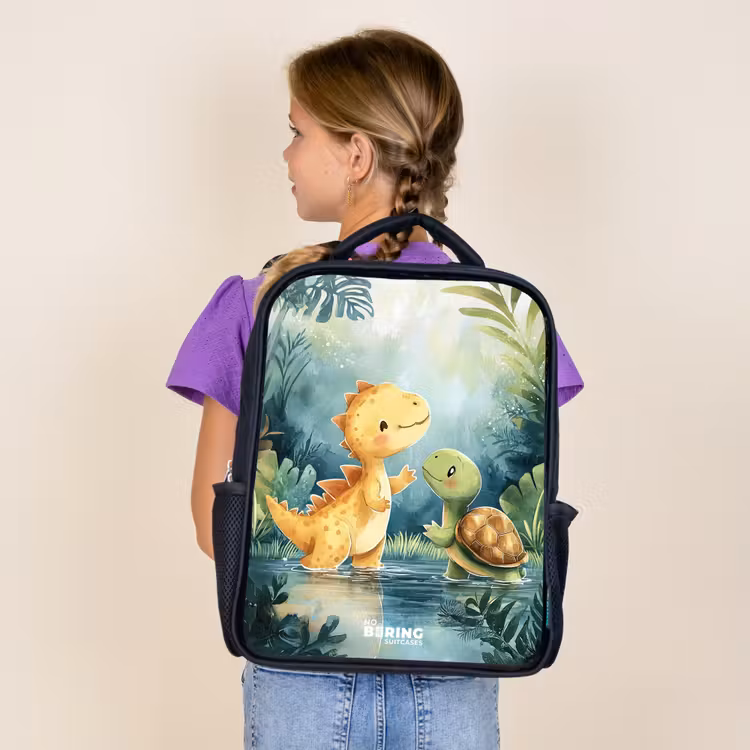 Kids backpack with name - Black - Dino - Turtle - Jungle — 4