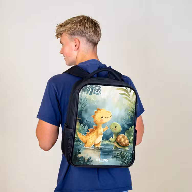 Kids backpack with name - Black - Dino - Turtle - Jungle — 5