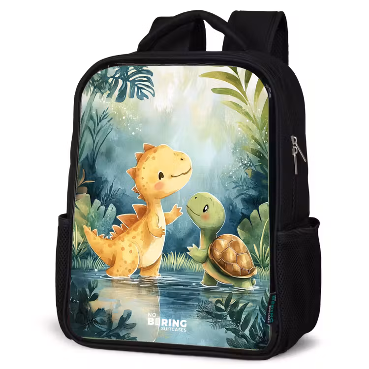 Kids backpack with name - Black - Dino - Turtle - Jungle — 6