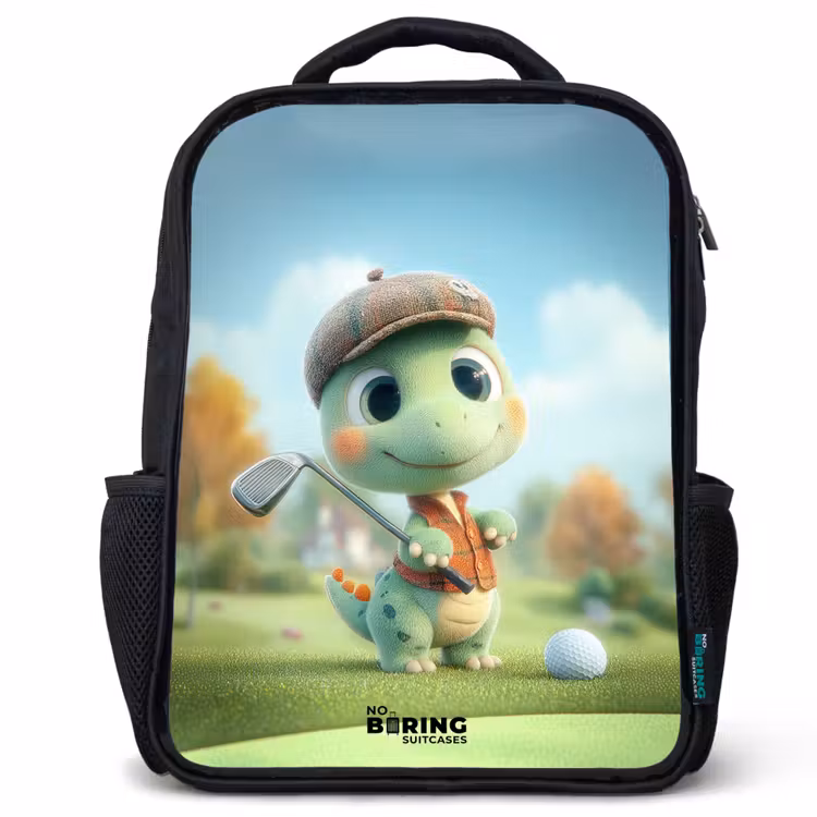 Kids backpack with name - Black - Golf - Dino - Green — 1