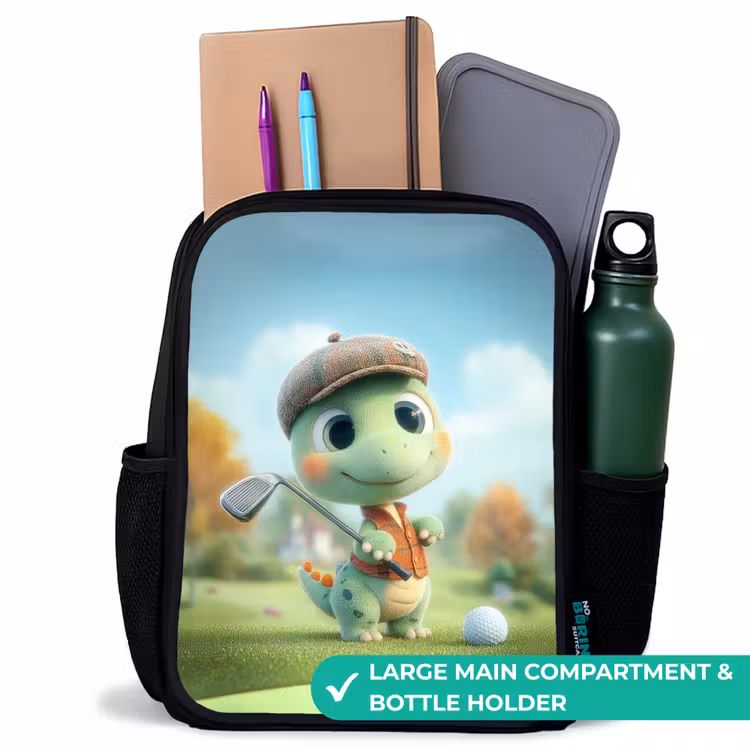 Kids backpack with name - Black - Golf - Dino - Green — 10