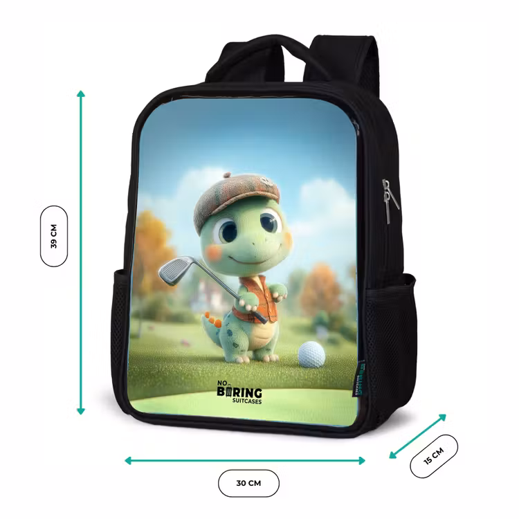 Kids backpack with name - Black - Golf - Dino - Green — 8