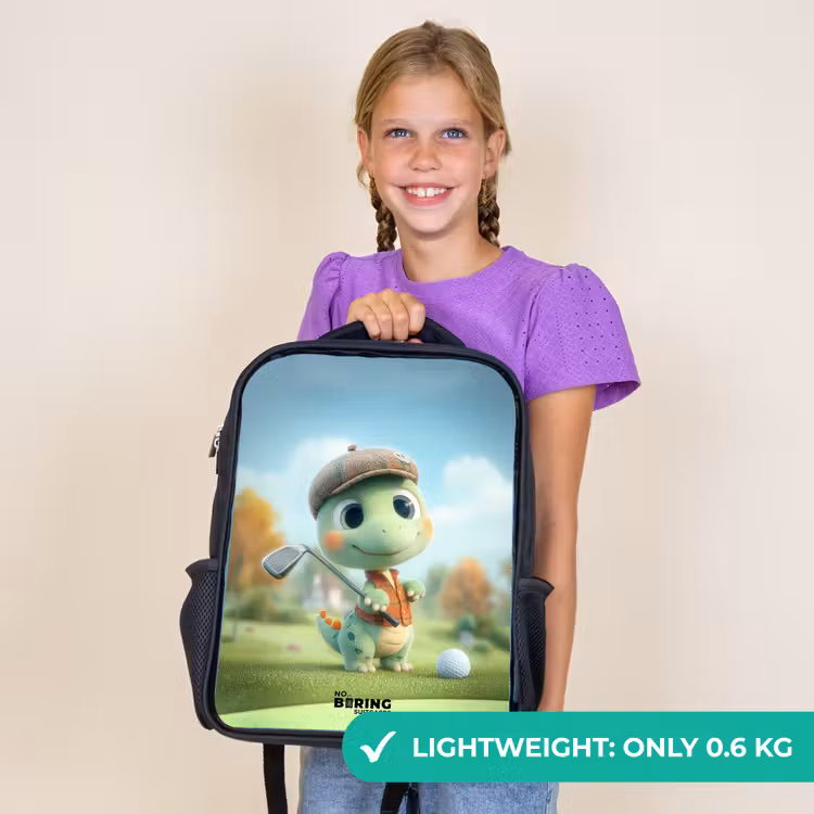 Kids backpack with name - Black - Golf - Dino - Green — 9
