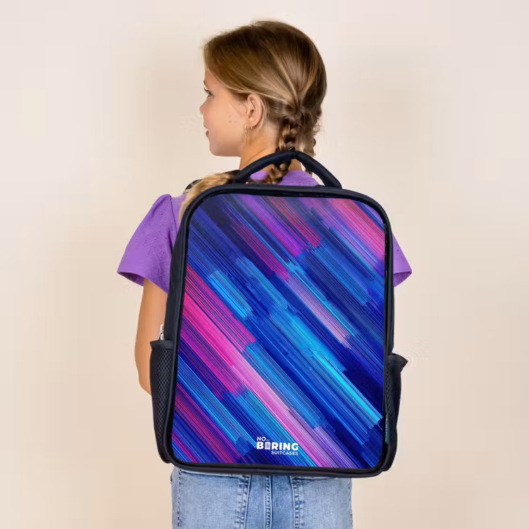 Kids backpack - Black - Neon - Stripes - Abstract - Blue - Pink — 4
