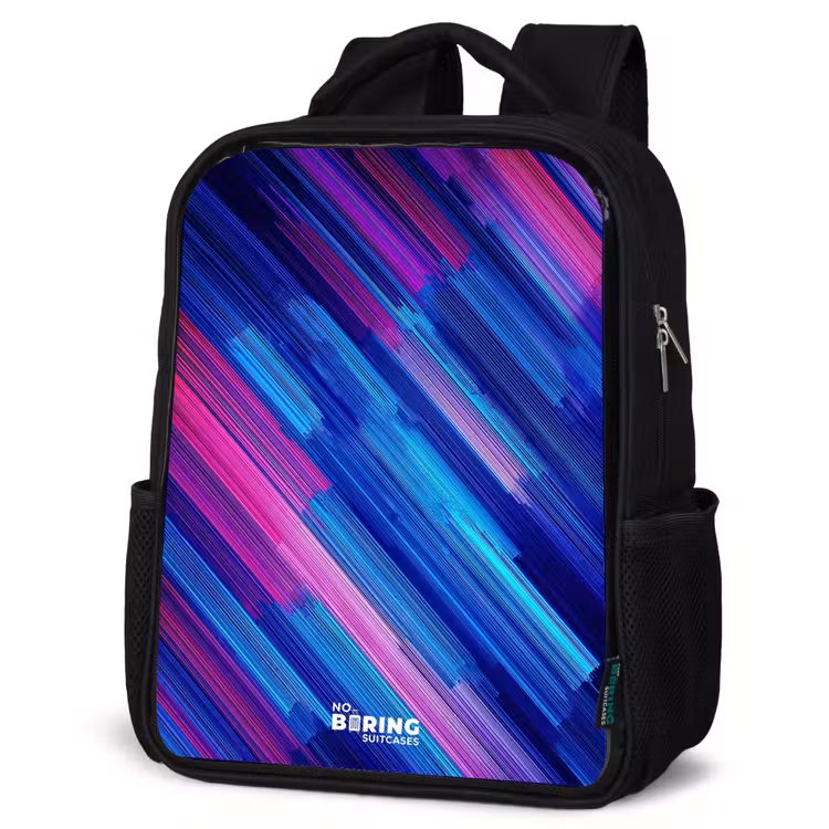 Kids backpack - Black - Neon - Stripes - Abstract - Blue - Pink — 6