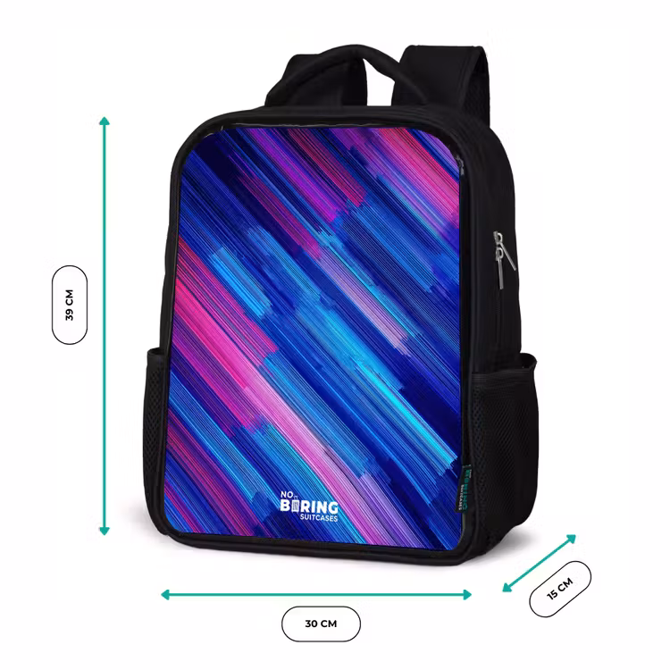 Kids backpack - Black - Neon - Stripes - Abstract - Blue - Pink — 8