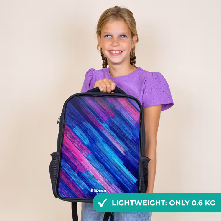Kids backpack - Black - Neon - Stripes - Abstract - Blue - Pink — 9