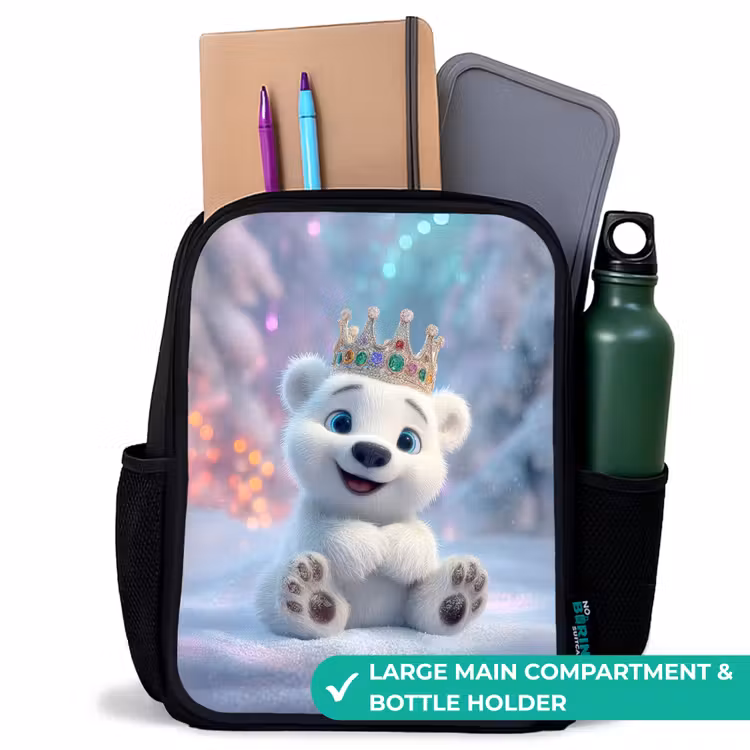 Kids backpack - Black - Polar bear - Crown - Winter — 10