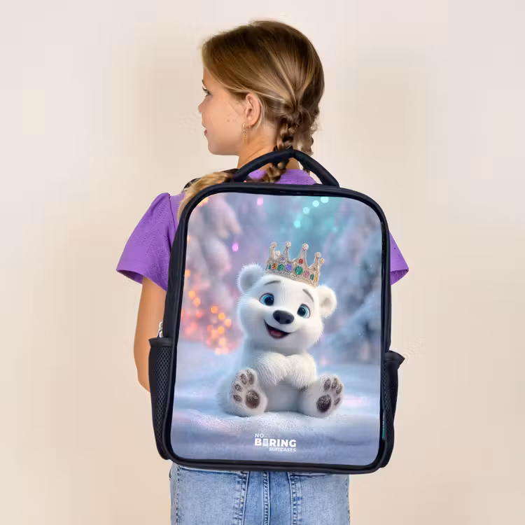 Kids backpack - Black - Polar bear - Crown - Winter — 4