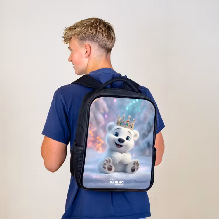 Kids backpack - Black - Polar bear - Crown - Winter — 5