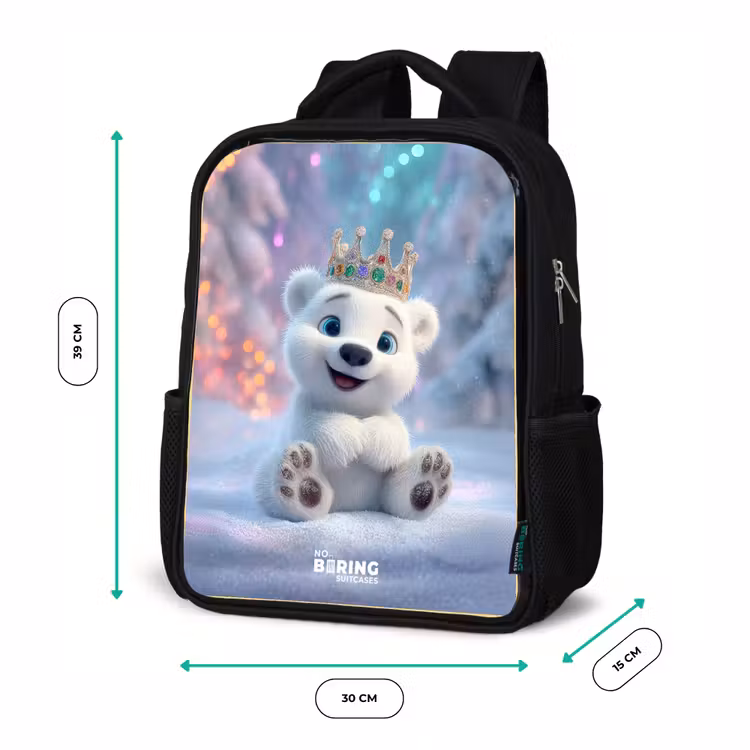 Kids backpack - Black - Polar bear - Crown - Winter — 8