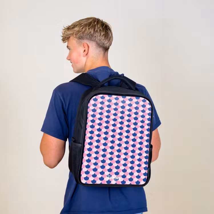 Kids backpack - Black - Scales - Pattern - Blue - Pink — 5