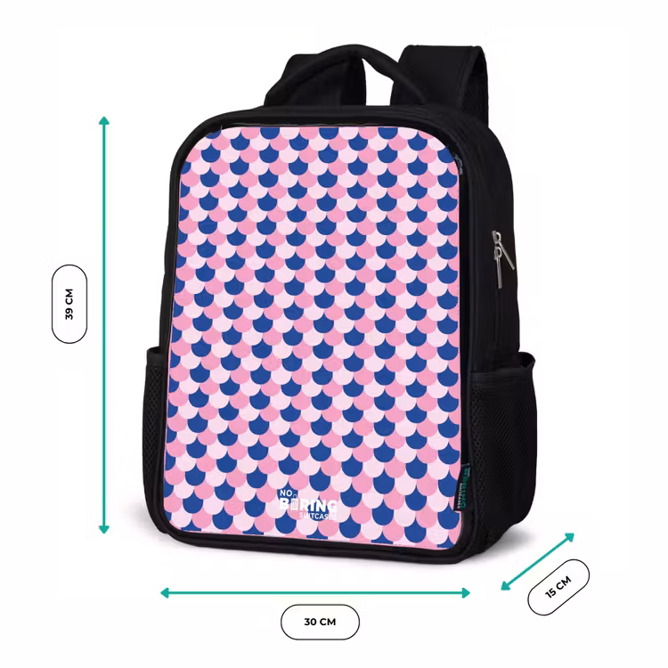 Kids backpack - Black - Scales - Pattern - Blue - Pink — 8