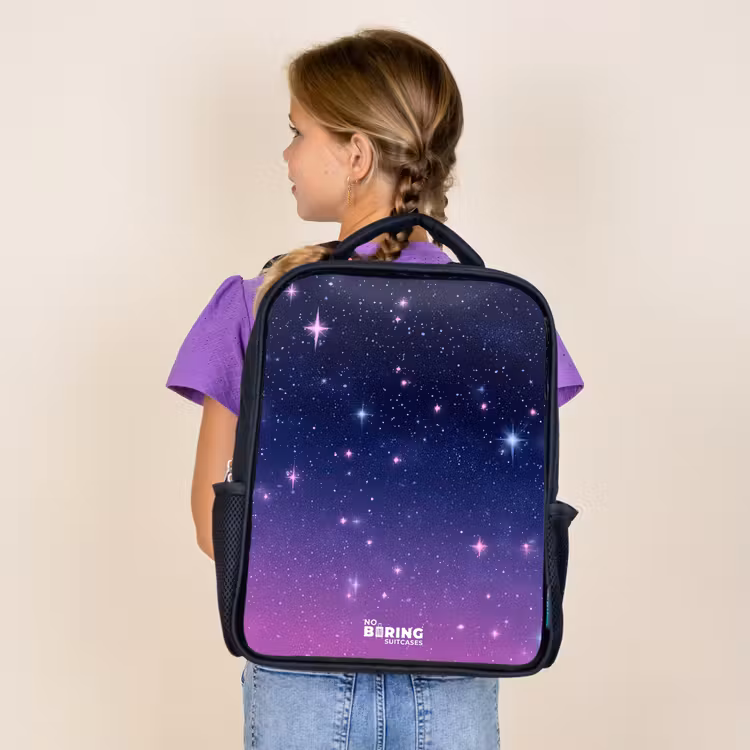 Kids backpack - Black - Stars - Galaxy - Blue - Pink — 4