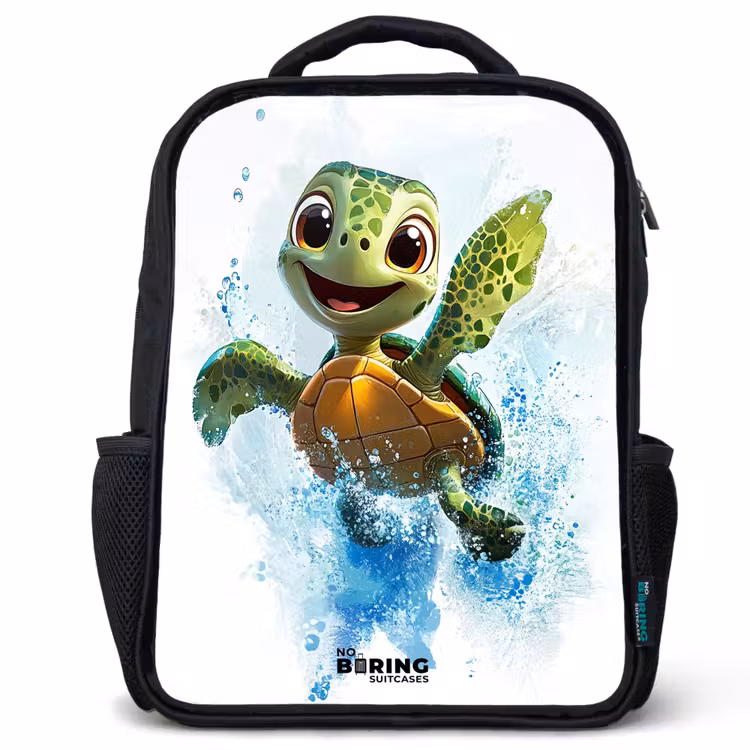 Kids backpack with name - Black - Turtle - Water - Green — 1