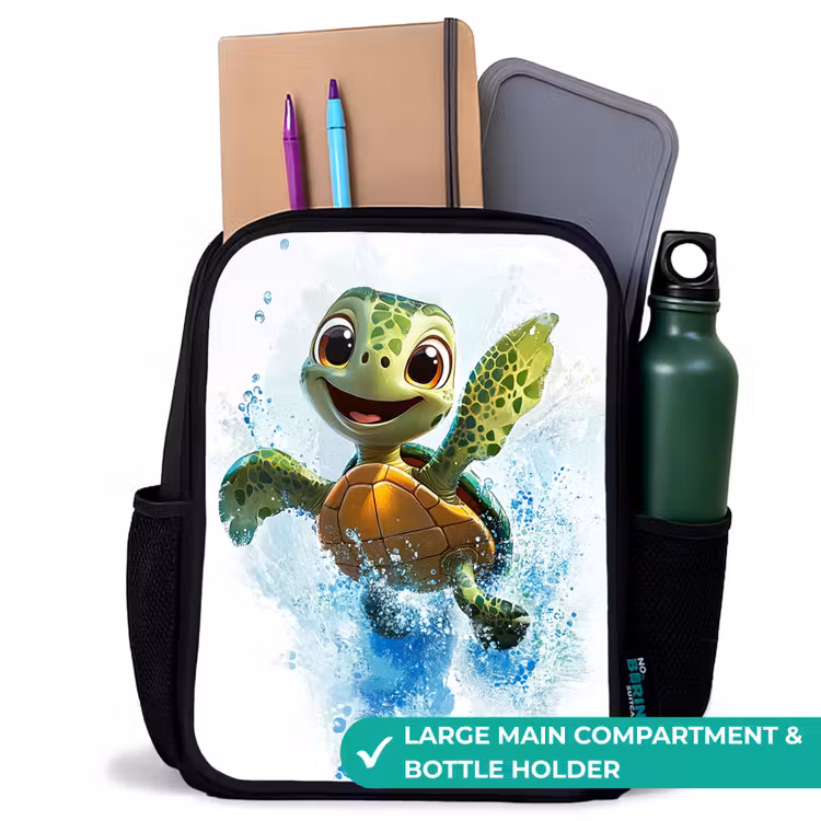 Kids backpack with name - Black - Turtle - Water - Green — 10