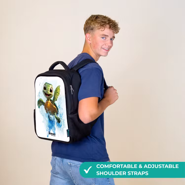 Kids backpack with name - Black - Turtle - Water - Green — 11