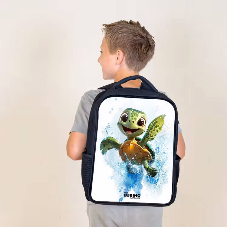 Kids backpack with name - Black - Turtle - Water - Green — 2