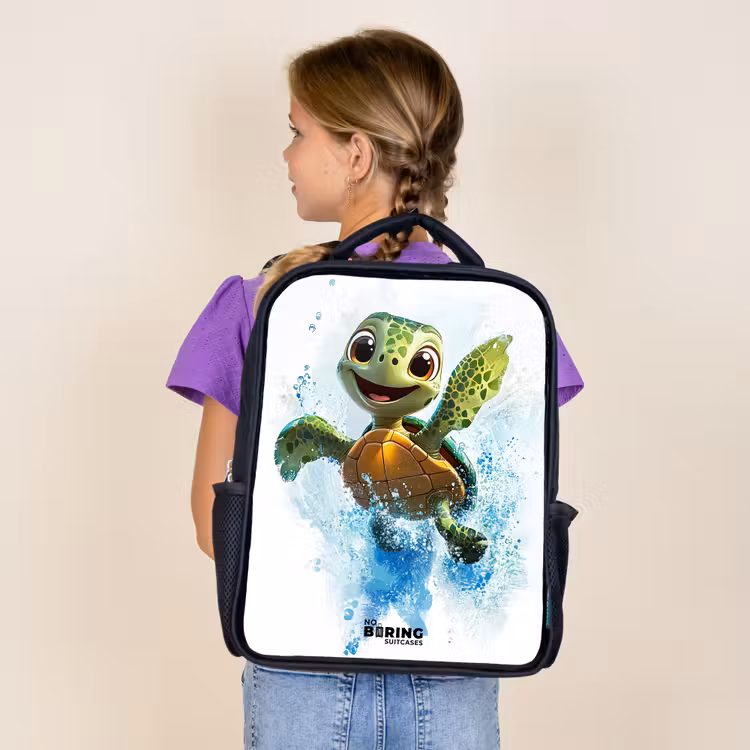 Kids backpack with name - Black - Turtle - Water - Green — 4